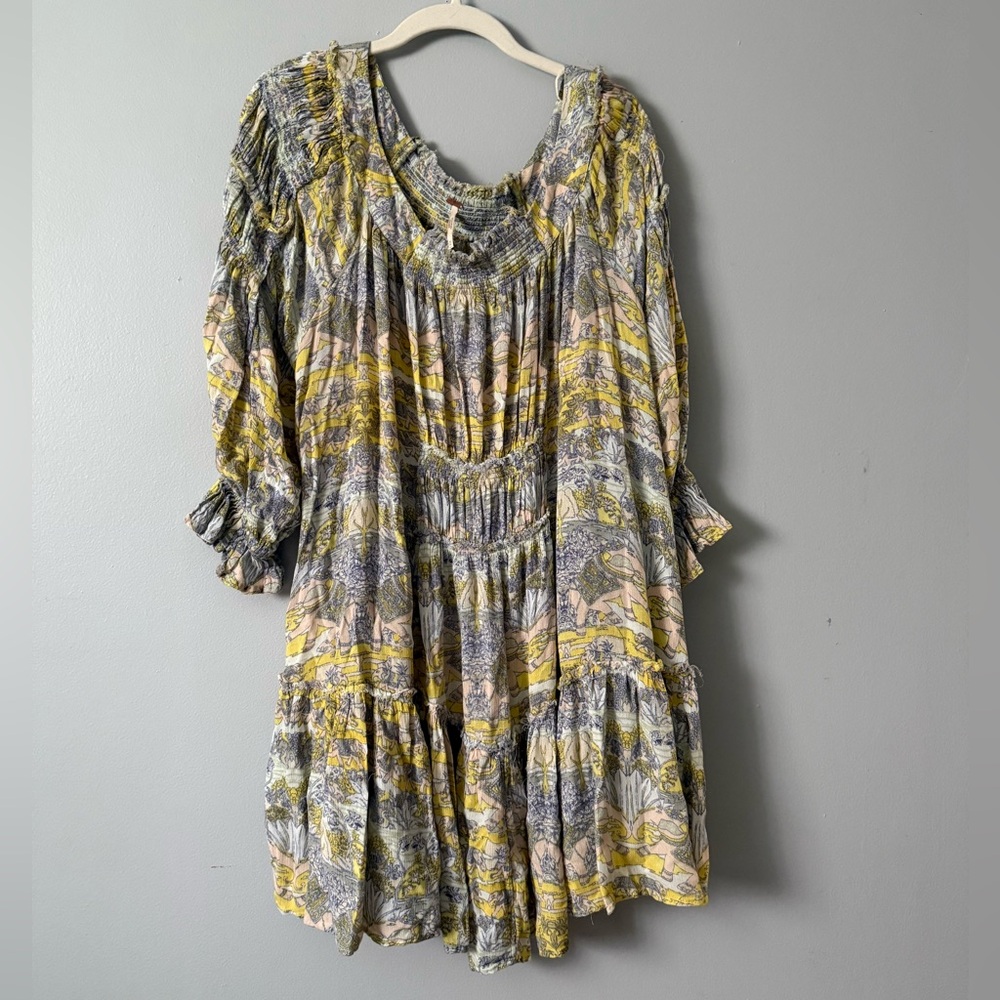 Free People Yellow and Gray Mini Dress